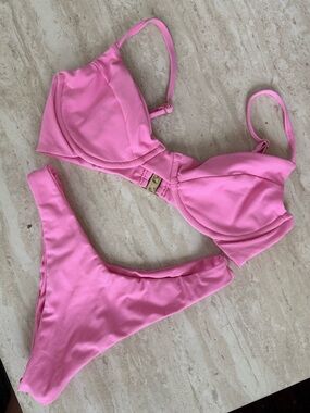 Hawaii Swim Collective Pink Ribbed Two-Piece Bikini Set